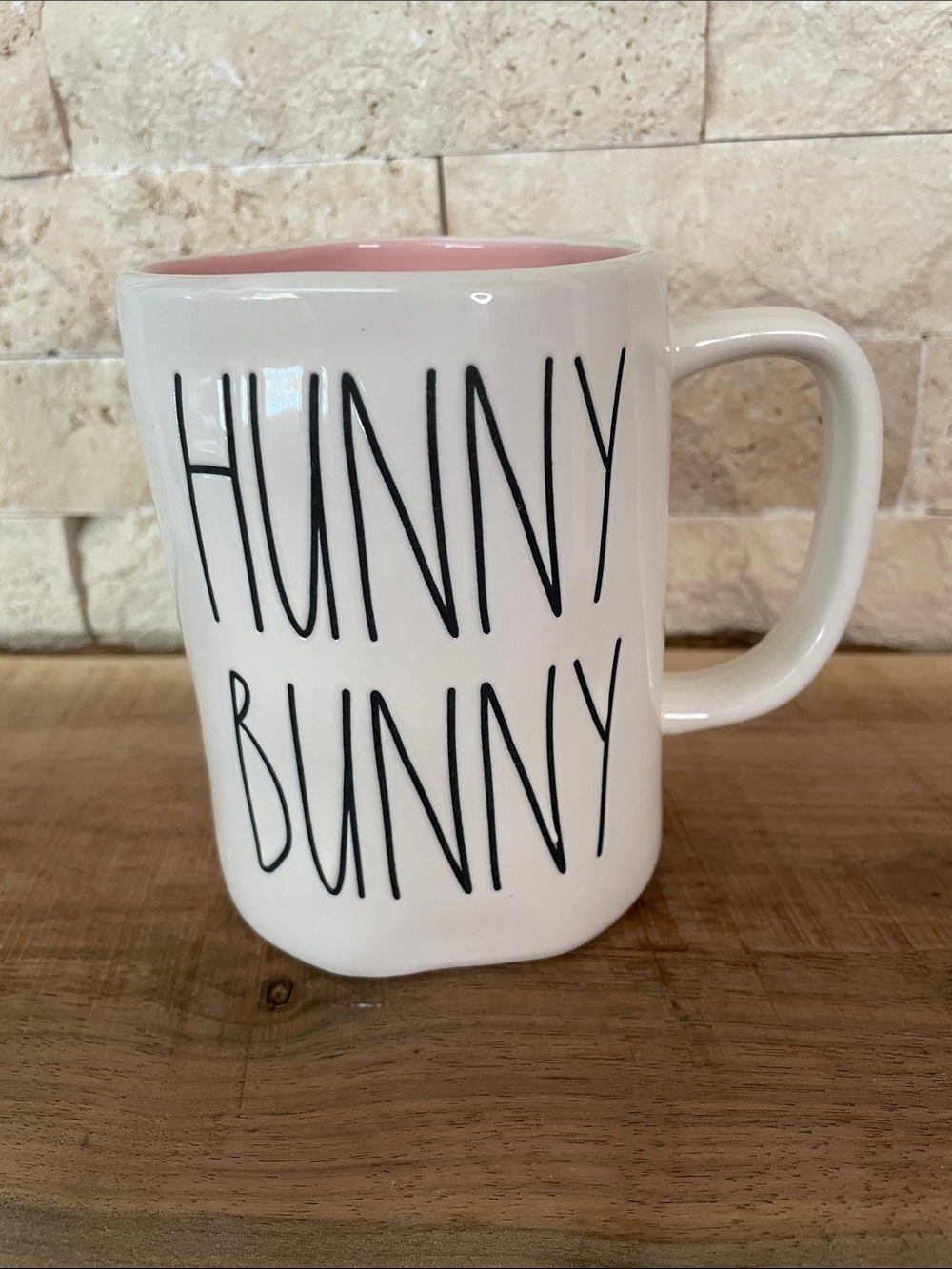 Rae Dunn White Ceramic Mug with Pink Interior - HUNNY BUNNY